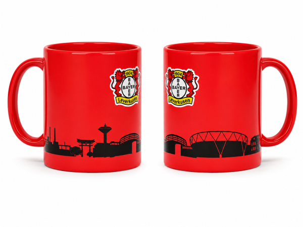 Bayer 04 Leverkusen Tasse Rot mit schwarzer Skyline 0,3 L